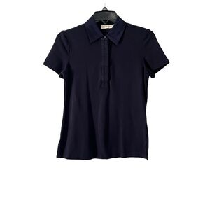 Tory Burch Navy Blue Knit Short Sleeve Polo Shirt Size XS